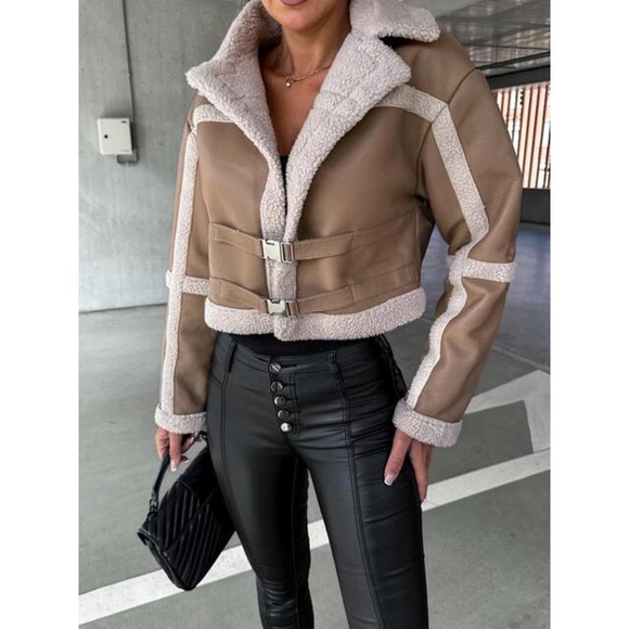 Vegan Leather Sherpa Moto Jacket - Picture 7 of 11